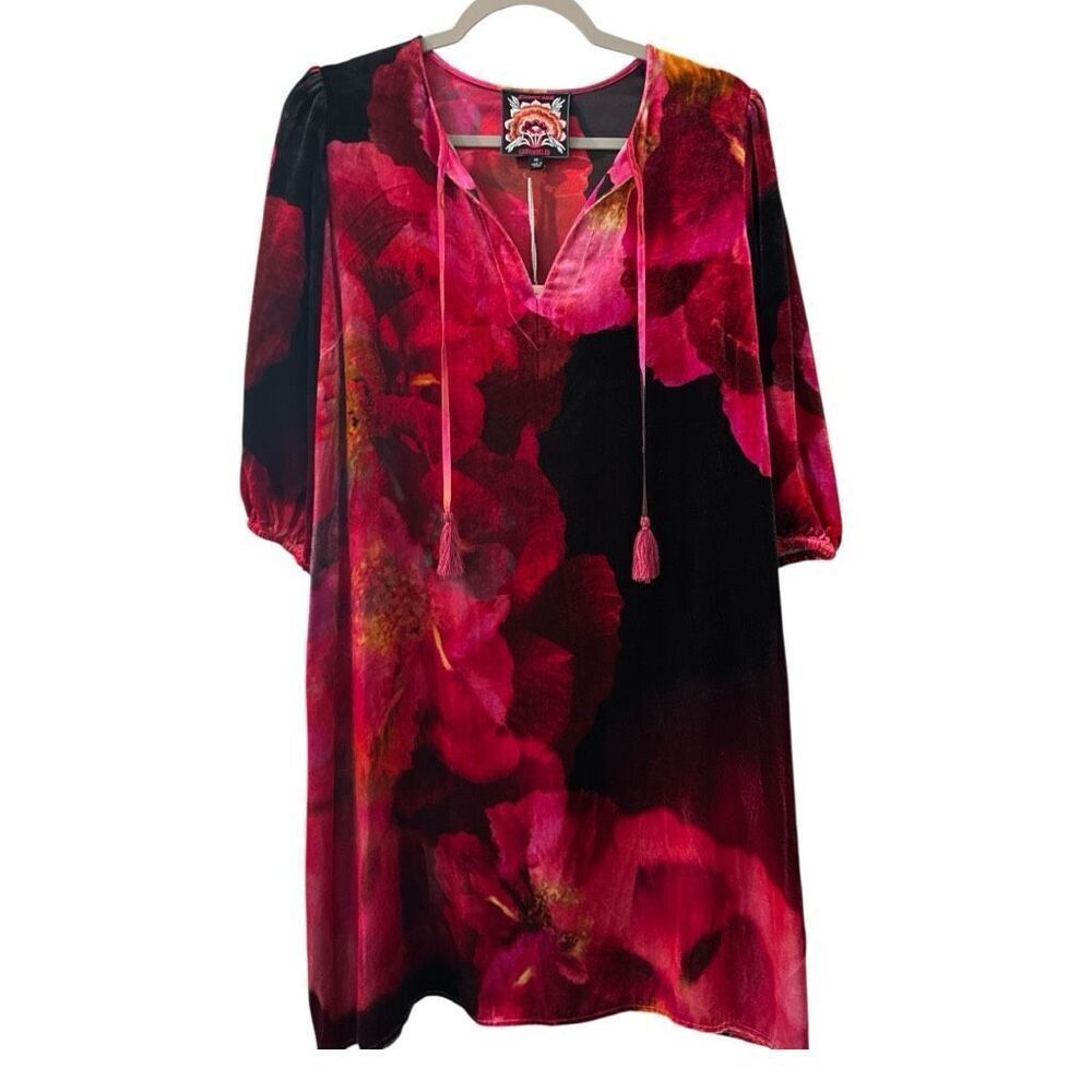 Johnny Was Women's Vesna Velvet Silk Blend Mini Dress Ruby Bloom Size XS NWT